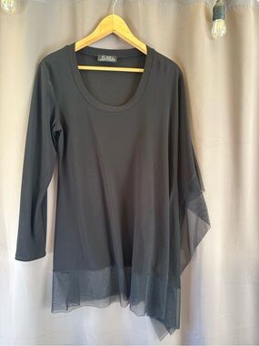 Women's Black Asymmetrical Mesh-Hem Tunic